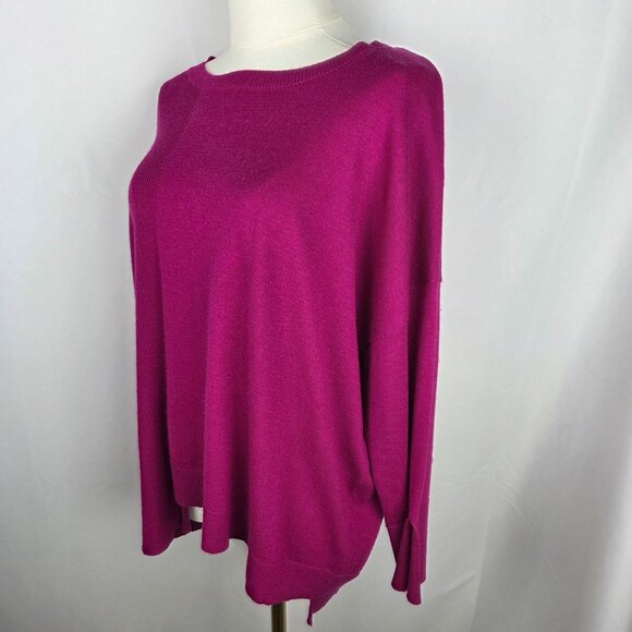 Kerisma Sweater Large Mercerized Wool Magenta Oversized Jagged Hem Cozy Preppy - Picture 3 of 11